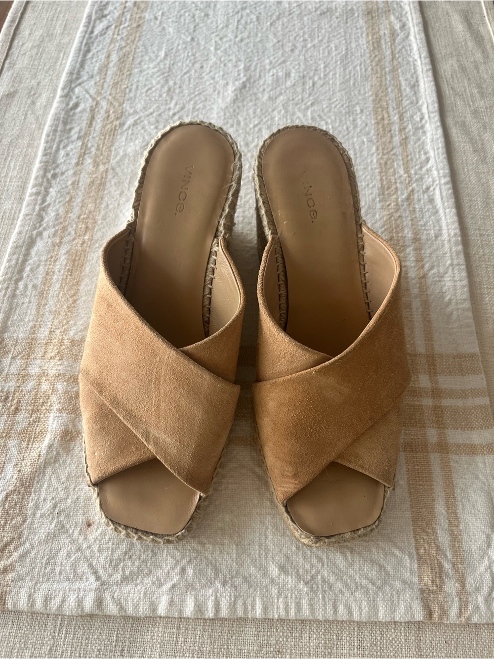 Vince Tan Suede Crisscross Slide Mules
